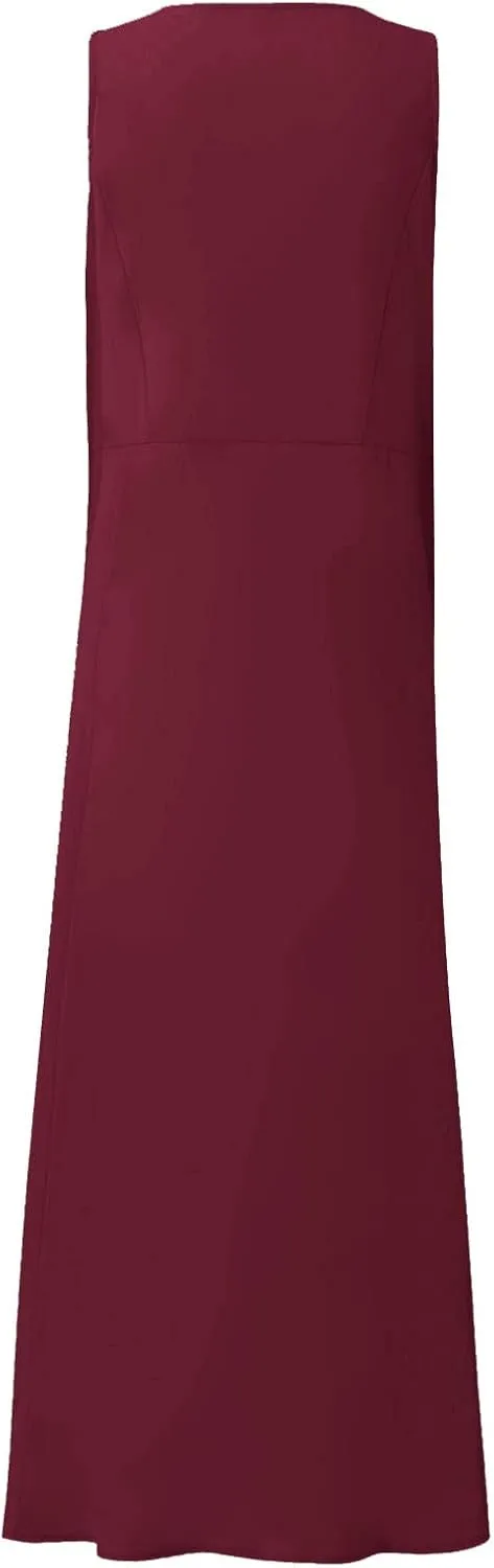 Women Dresses Linen Dress Summer Beach Dress Sleeveless Boho Maxi Long Dresses Casual with Pockects