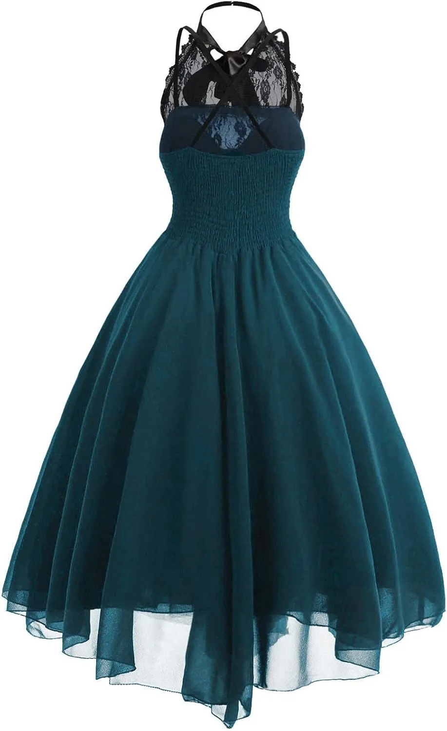 Women Gothic Sexy Dress Lace Panel Chiffon Dress Sexy Banquet Evening Dresses Goth Style Lace Halter Dress Swing Dress