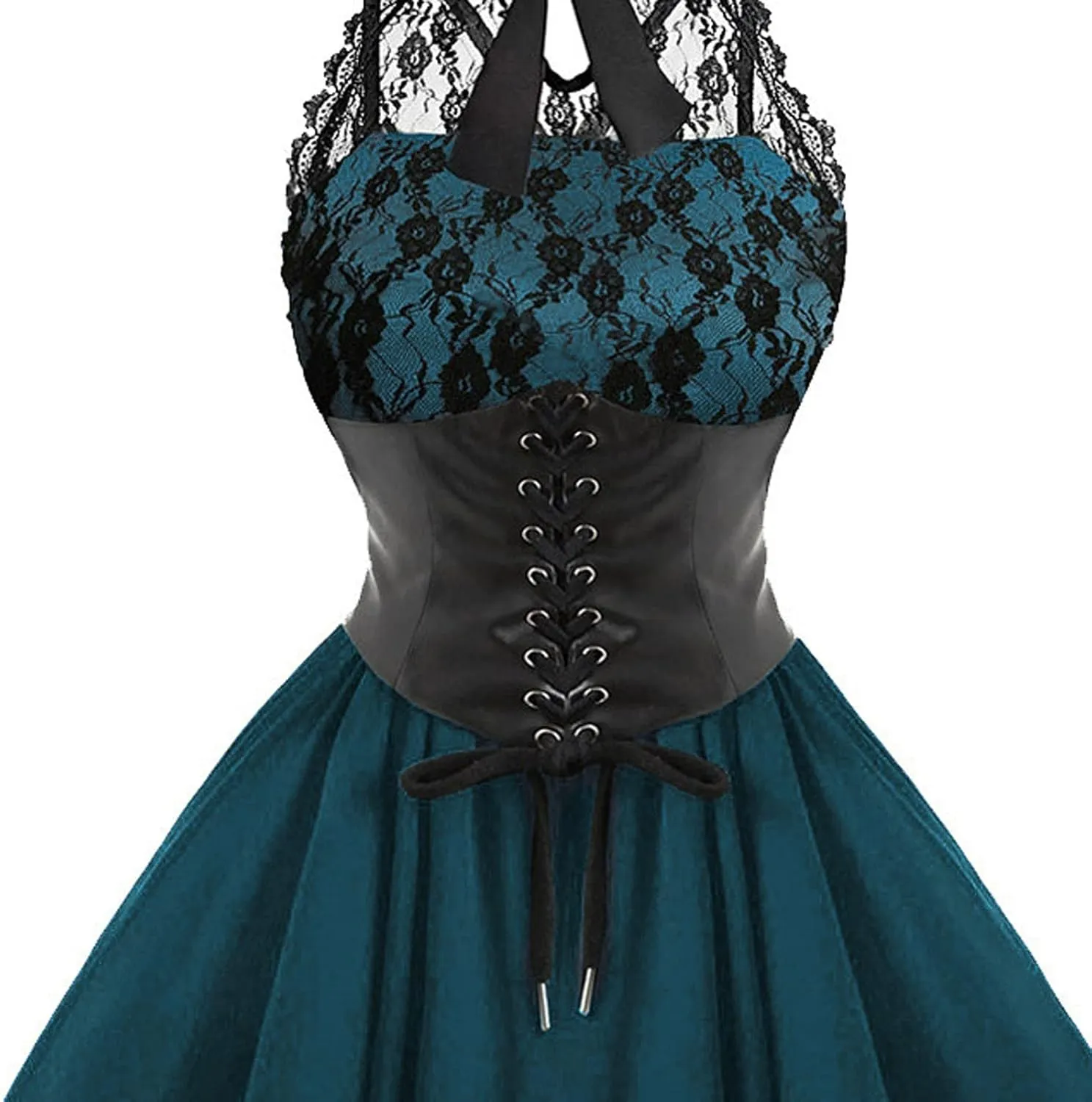 Women Gothic Sexy Dress Lace Panel Chiffon Dress Sexy Banquet Evening Dresses Goth Style Lace Halter Dress Swing Dress