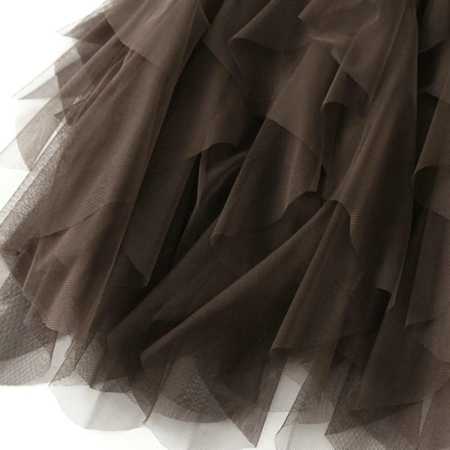 Women High Elastic Waist Mesh Layered Long Fairy Tulle Skirt Irregular Hem Pleated Tutu A-Line Midi Skirts