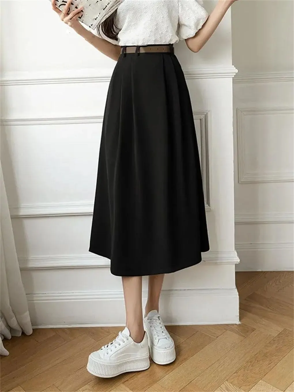 Women High Elastic Waist Pleated Chiffon Skirt A-Line Skirts Women's High Waisted Skirt