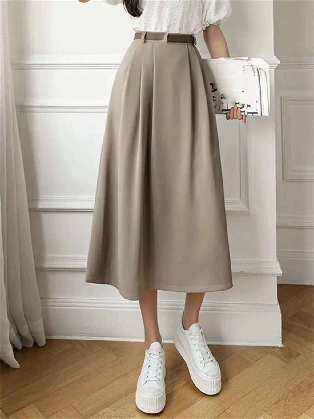 Women High Elastic Waist Pleated Chiffon Skirt A-Line Skirts Women's High Waisted Skirt