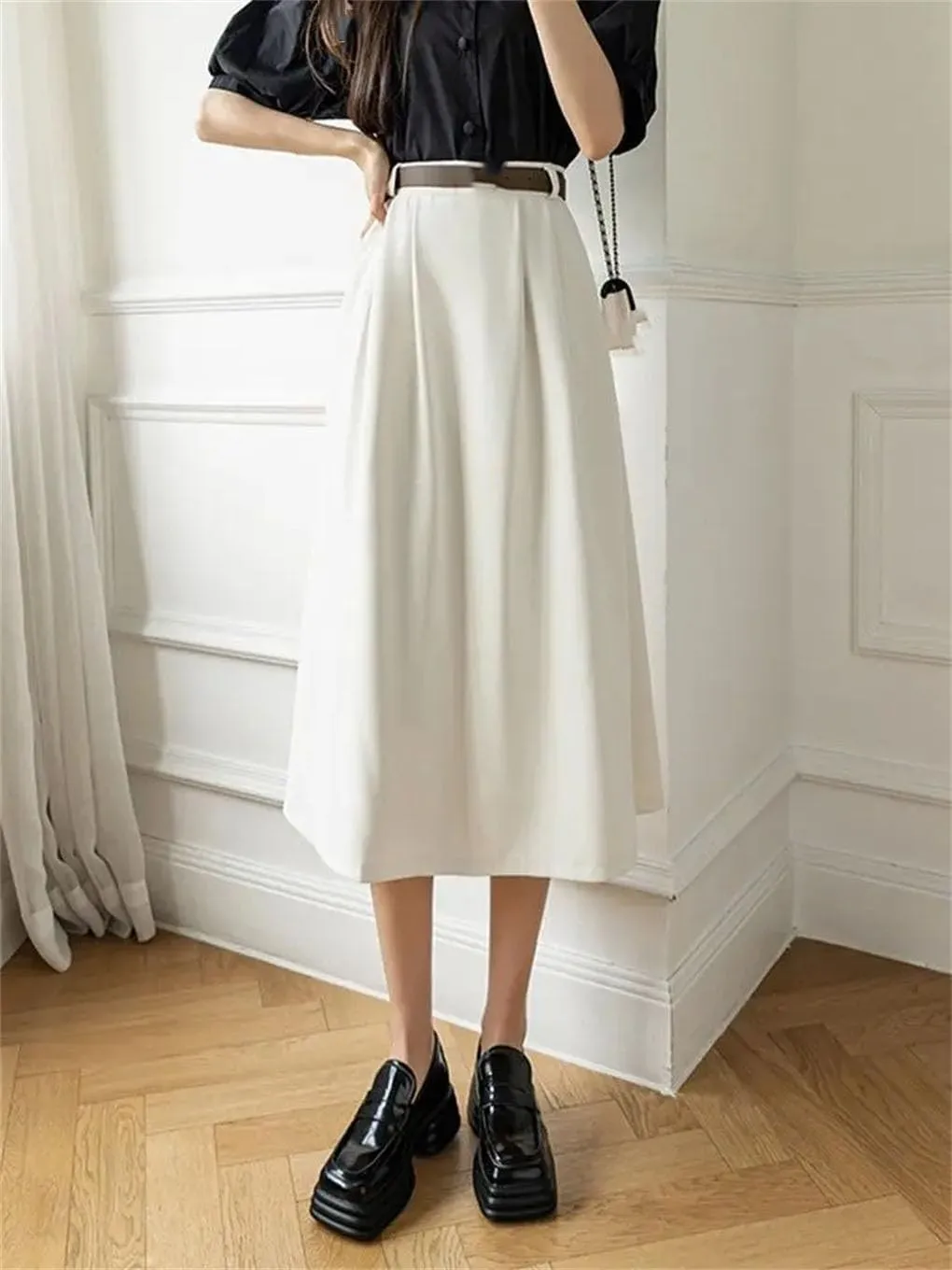 Women High Elastic Waist Pleated Chiffon Skirt A-Line Skirts Women's High Waisted Skirt