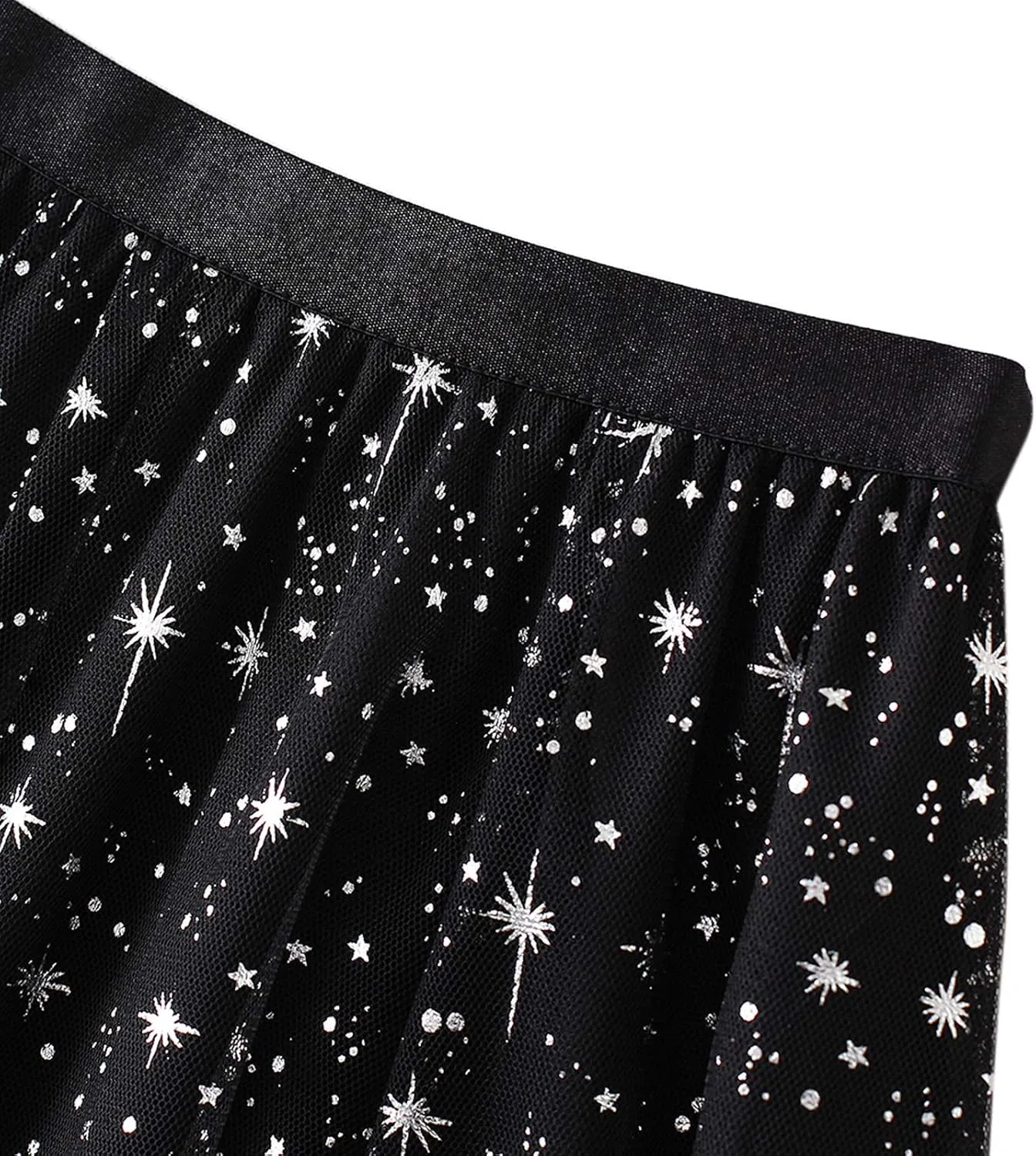 Women Mesh Tutu Maxi Skirts Sequin Glitter Layered Elastic High Waist A-Line Swing Skirts Y2k Party Streetwear