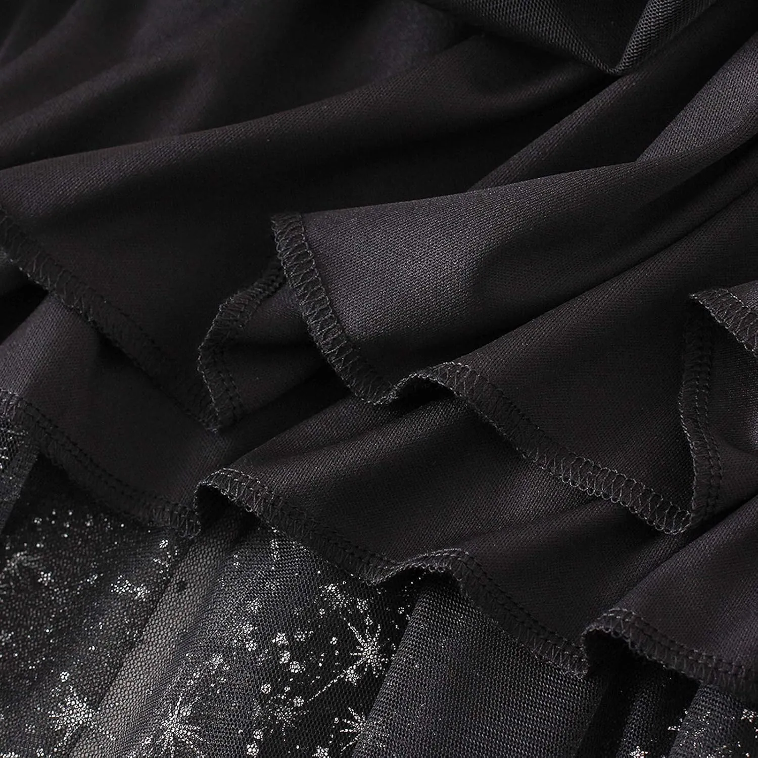 Women Mesh Tutu Maxi Skirts Sequin Glitter Layered Elastic High Waist A-Line Swing Skirts Y2k Party Streetwear