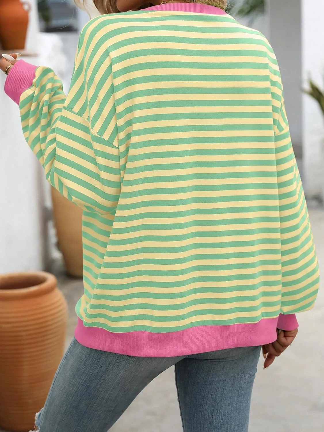 Women Oversized Striped Sweatshirt Loose Pullover Long Sleeve Fall 2024 Casual Hoodies Y2K Crew Neck Sweater
