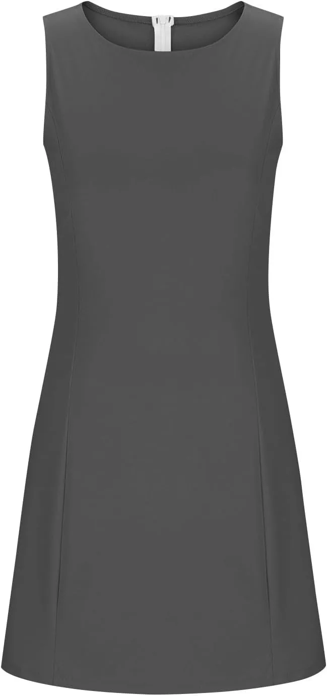 Women Summer A-Line Sleeveless Boat Neck Mini Dress Trendy Club Party Little Short Dresses Solid Color Tshirt Dress