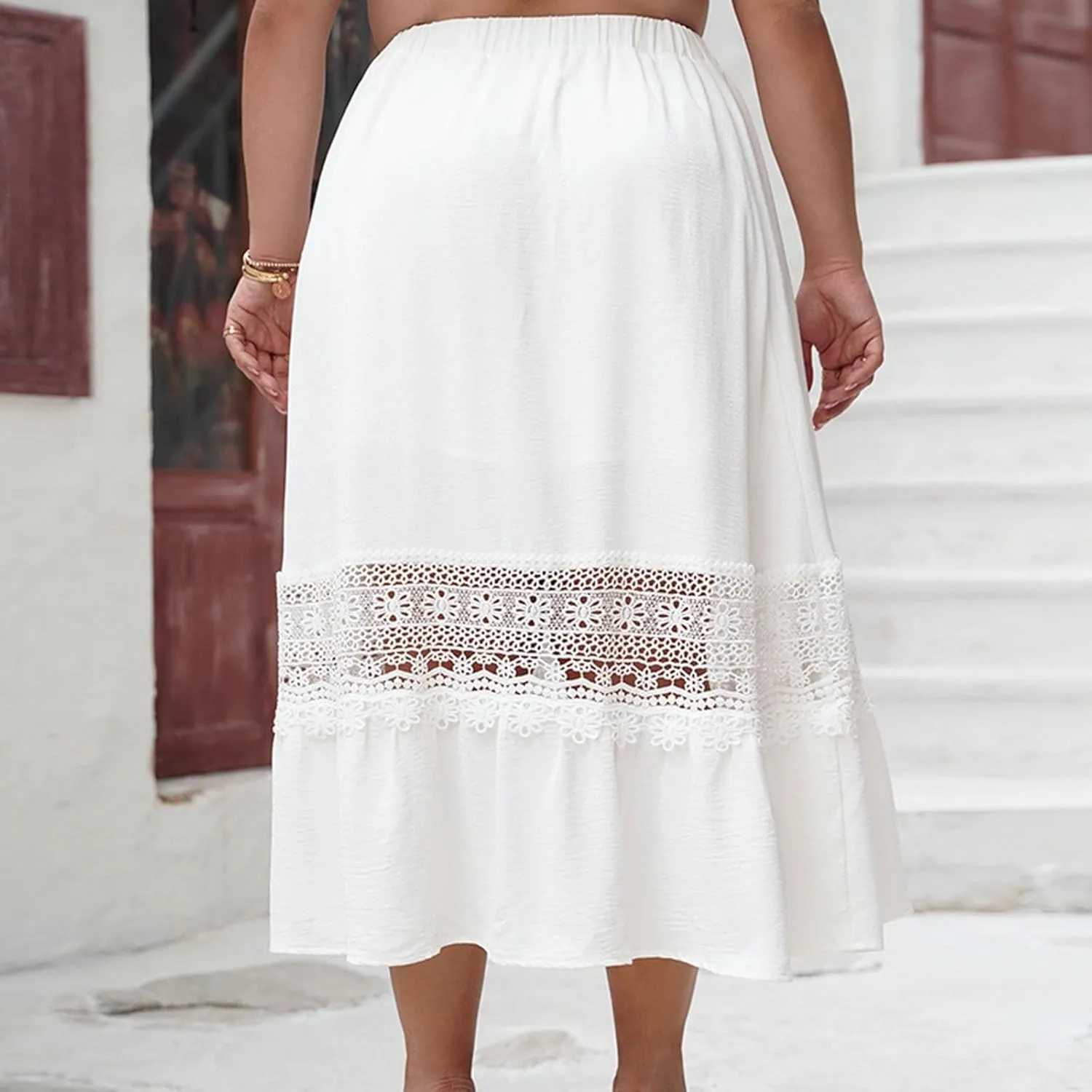 Women Summer Beach Skirts 2025 Vacation Boho Style Midi Skirt Loose Elastic Waist Casual Half Dress Resort Wear