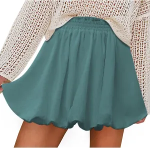 Women Summer Bubble Mini Skirts Elastic Waist Pleated Short Skirt Trendy Cute Cake Skirts Solid Half Dress