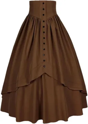 Women Vintage High Waist Pleated Skirt Solid Color Casual Skirt Women Midi Skirts