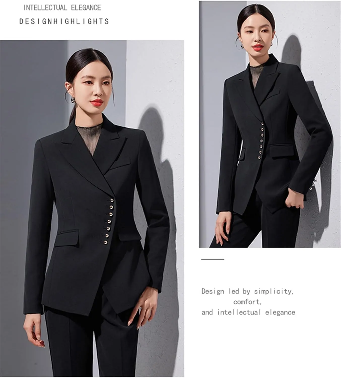 Women's 2 Piece Suit Set Single Breasted Office Ladies Work Wear Blazer Jacket and Pants