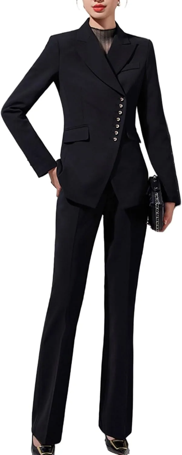 Women's 2 Piece Suit Set Single Breasted Office Ladies Work Wear Blazer Jacket and Pants