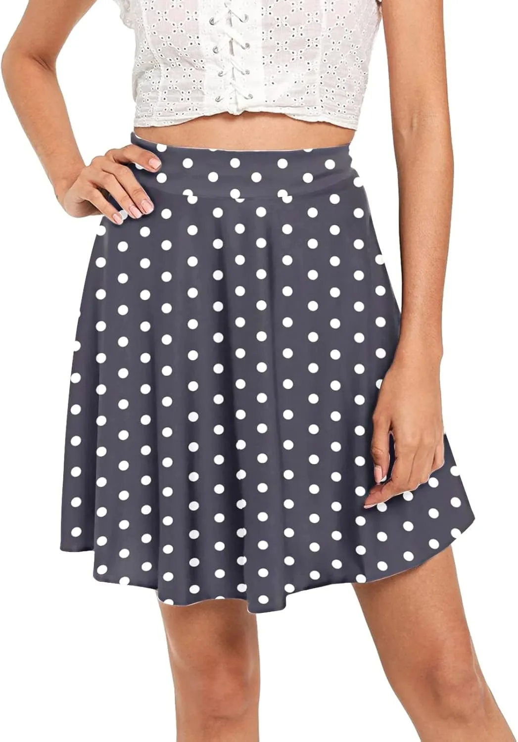 Womens A Line Midi Skirt Flared High Waist Skirts Polka Dot Pleated Ruffle Hem Vintage Mini Skirt for Women Dress