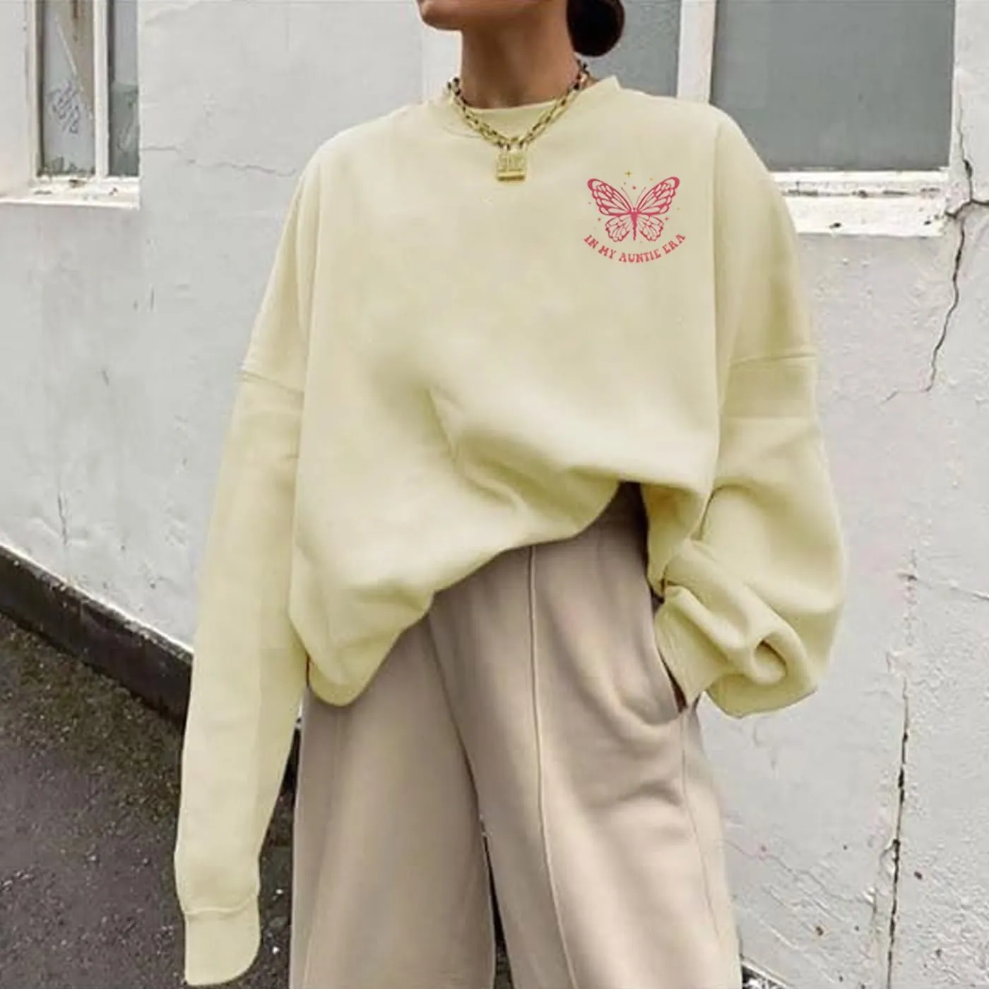 Womens Aunt Sweatshirt Loose Oversized In My Auntie Era Crewneck Pullover Letter Print Casual Sweatshirts