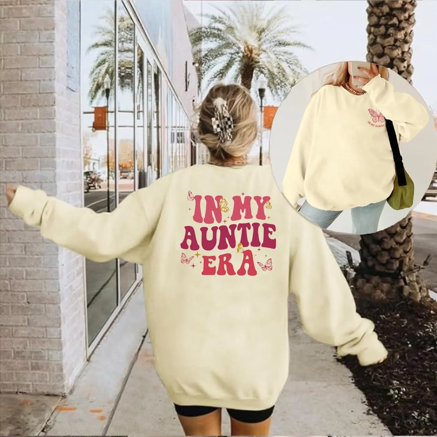 Womens Aunt Sweatshirt Loose Oversized In My Auntie Era Crewneck Pullover Letter Print Casual Sweatshirts