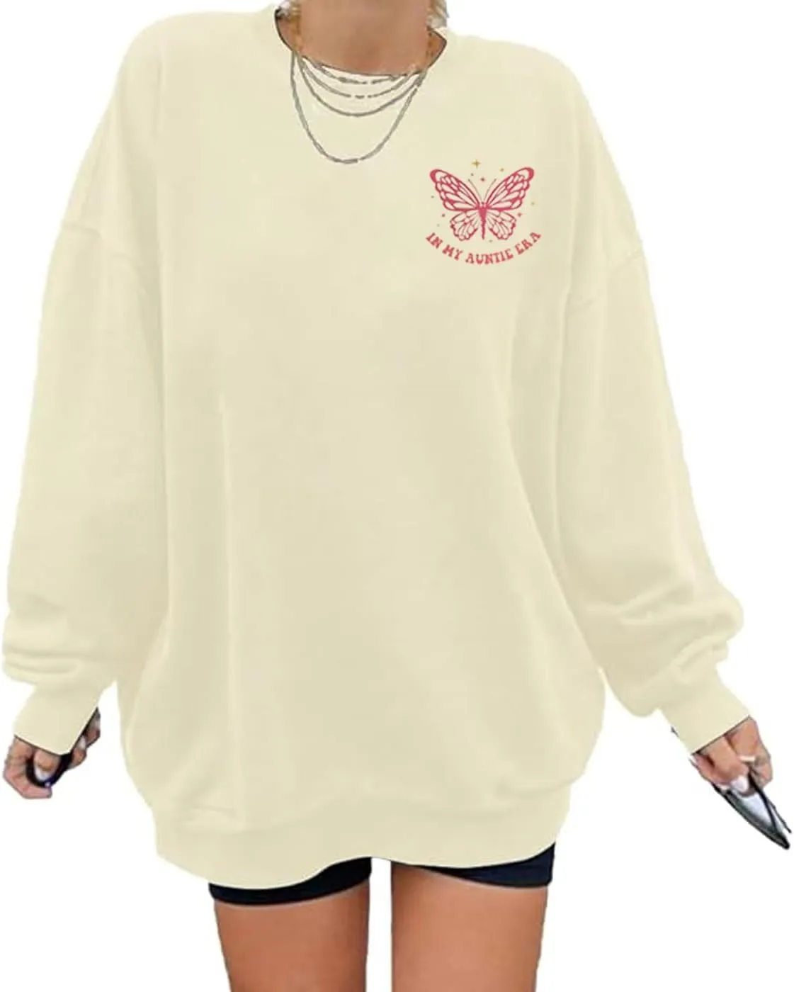 Womens Aunt Sweatshirt Loose Oversized In My Auntie Era Crewneck Pullover Letter Print Casual Sweatshirts