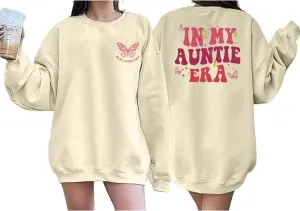 Womens Aunt Sweatshirt Loose Oversized In My Auntie Era Crewneck Pullover Letter Print Casual Sweatshirts