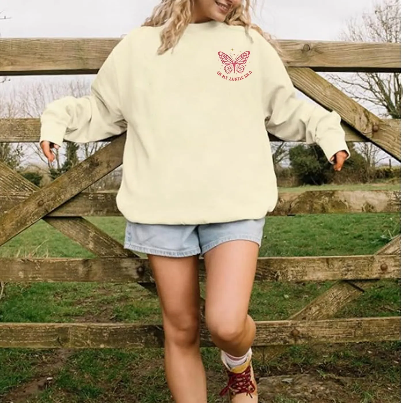 Womens Aunt Sweatshirt Loose Oversized In My Auntie Era Crewneck Pullover Letter Print Casual Sweatshirts