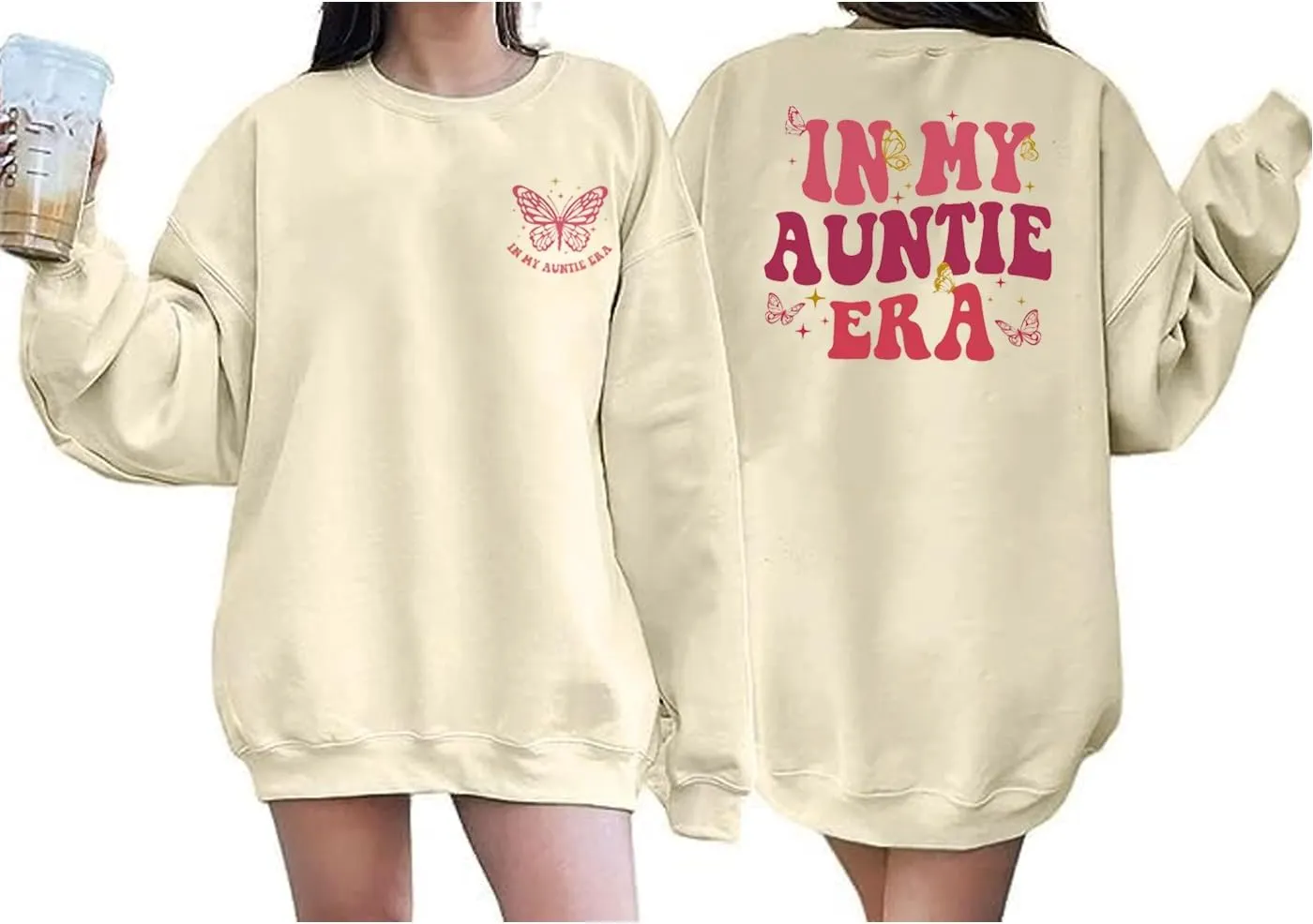 Womens Aunt Sweatshirt Loose Oversized In My Auntie Era Crewneck Pullover Letter Print Casual Sweatshirts