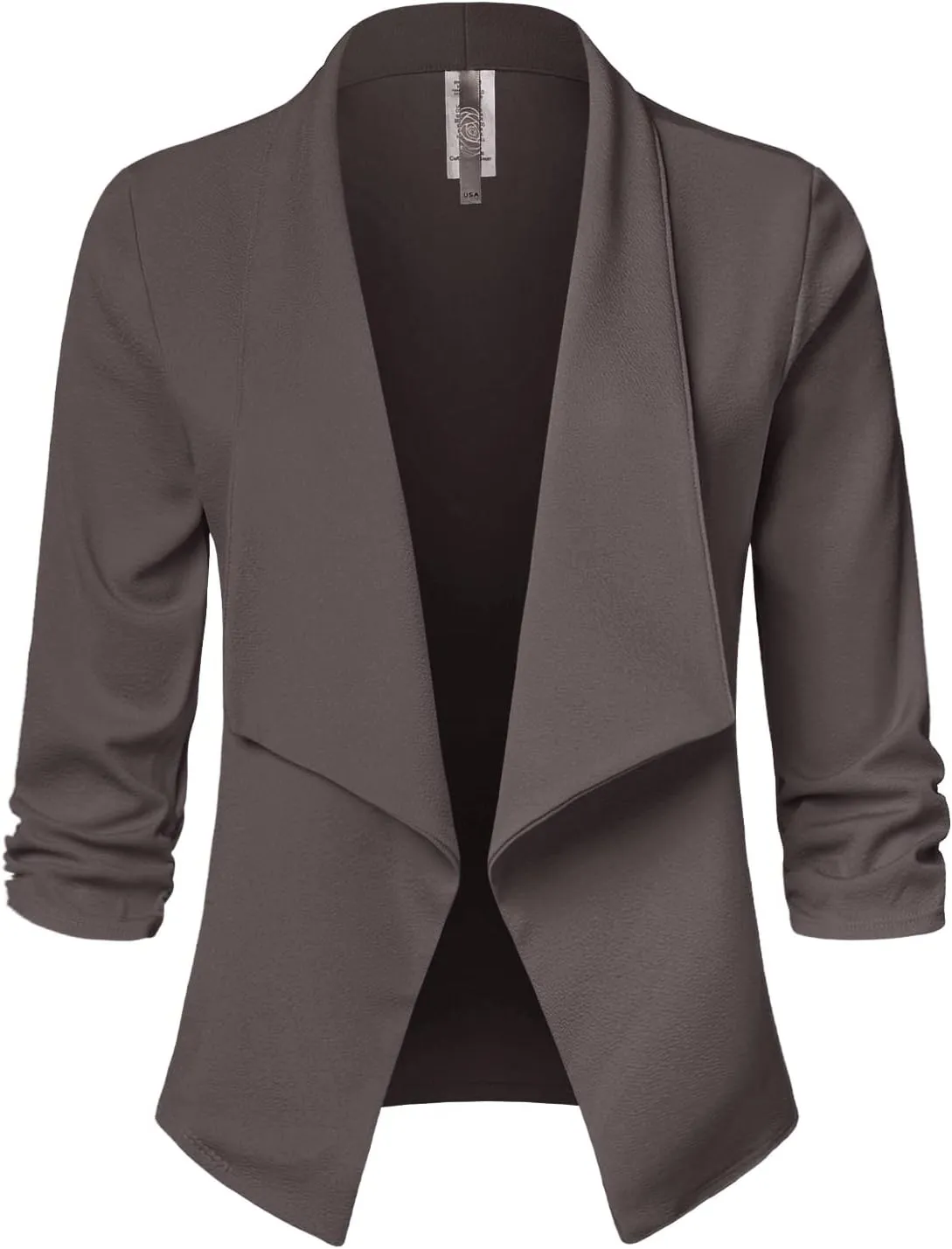 Women's Casual 3/4 Sleeve Office Work Open Front Blazer Cardigan Jacket (S-3XL)