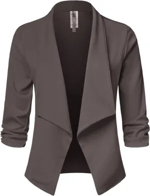 Women's Casual 3/4 Sleeve Office Work Open Front Blazer Cardigan Jacket (S-3XL)