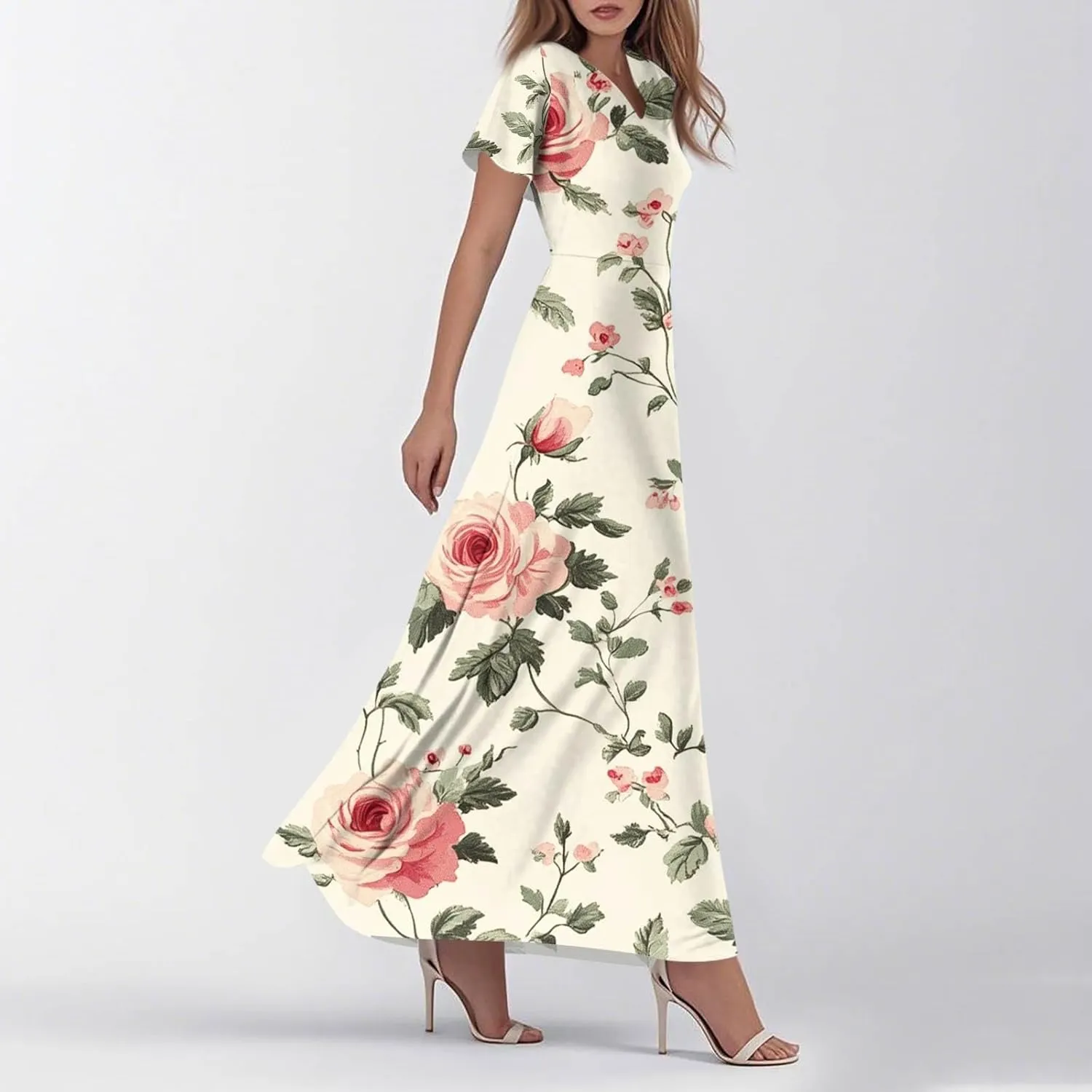 Women's Casual A-Line Dresses 2025 V Neck Short Sleeve Dress Empire Waist Boho Summer Sundress