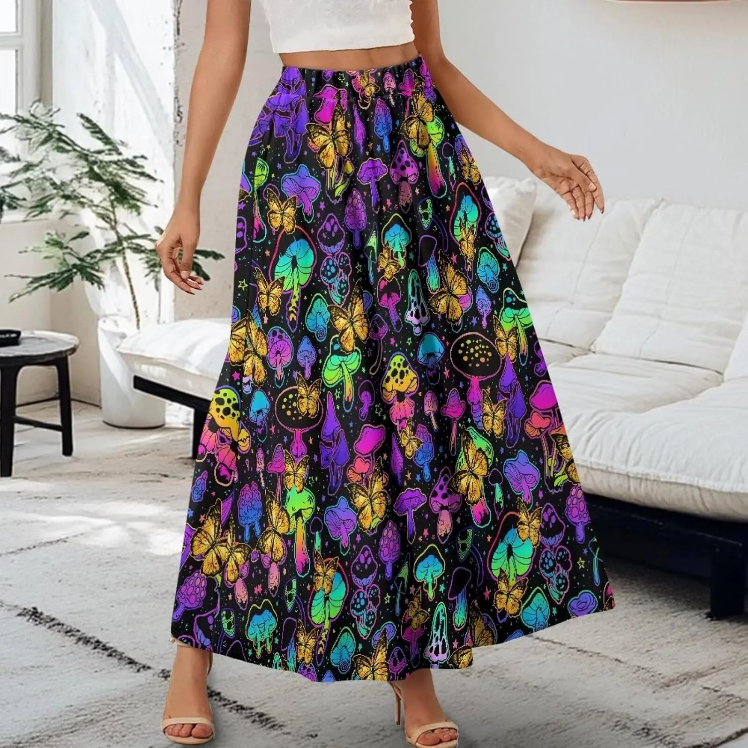 Women's Casual Flowy Maxi Skirt Long Skirts Fashion Loose Flowy Swing Pleated Ankle Length Skirt with Pockets
