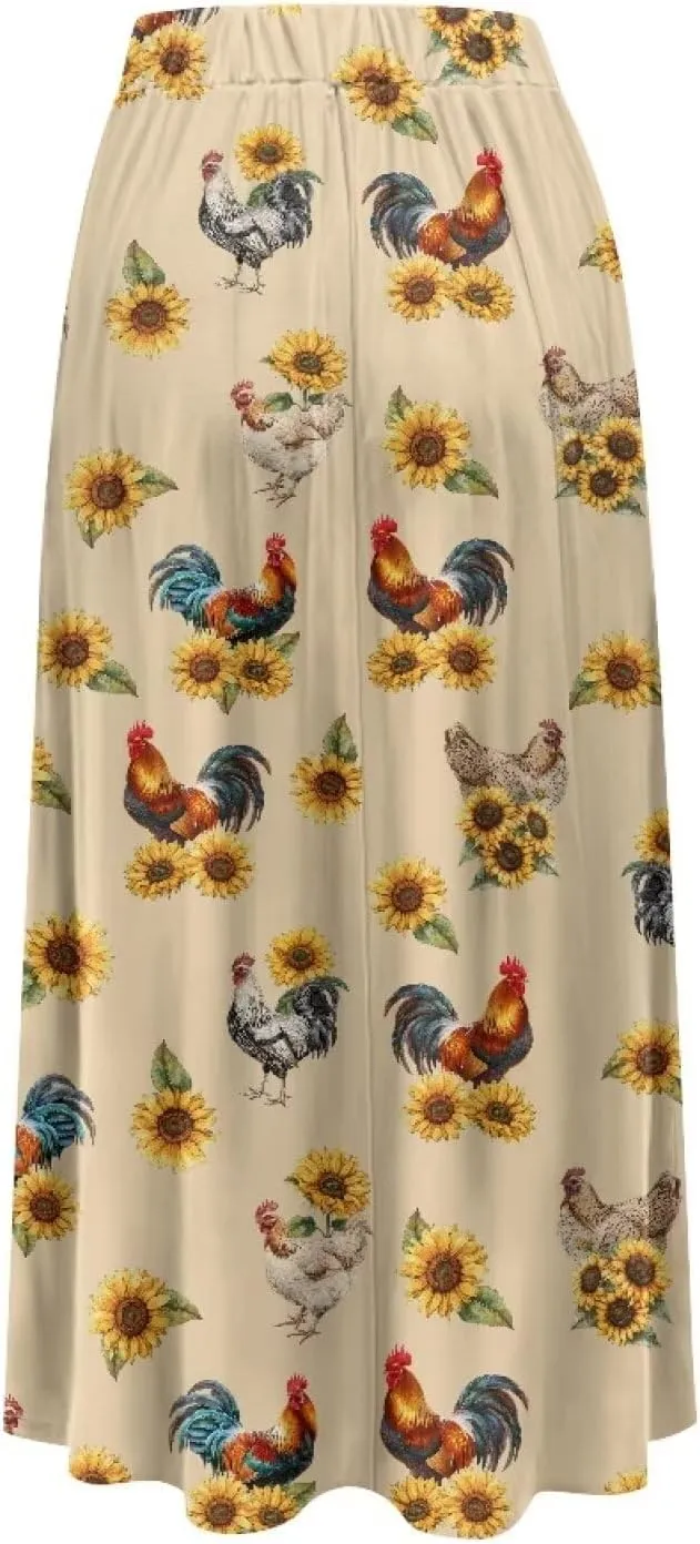 Women's Casual Flowy Maxi Skirt Long Skirts Fashion Loose Flowy Swing Pleated Ankle Length Skirt with Pockets