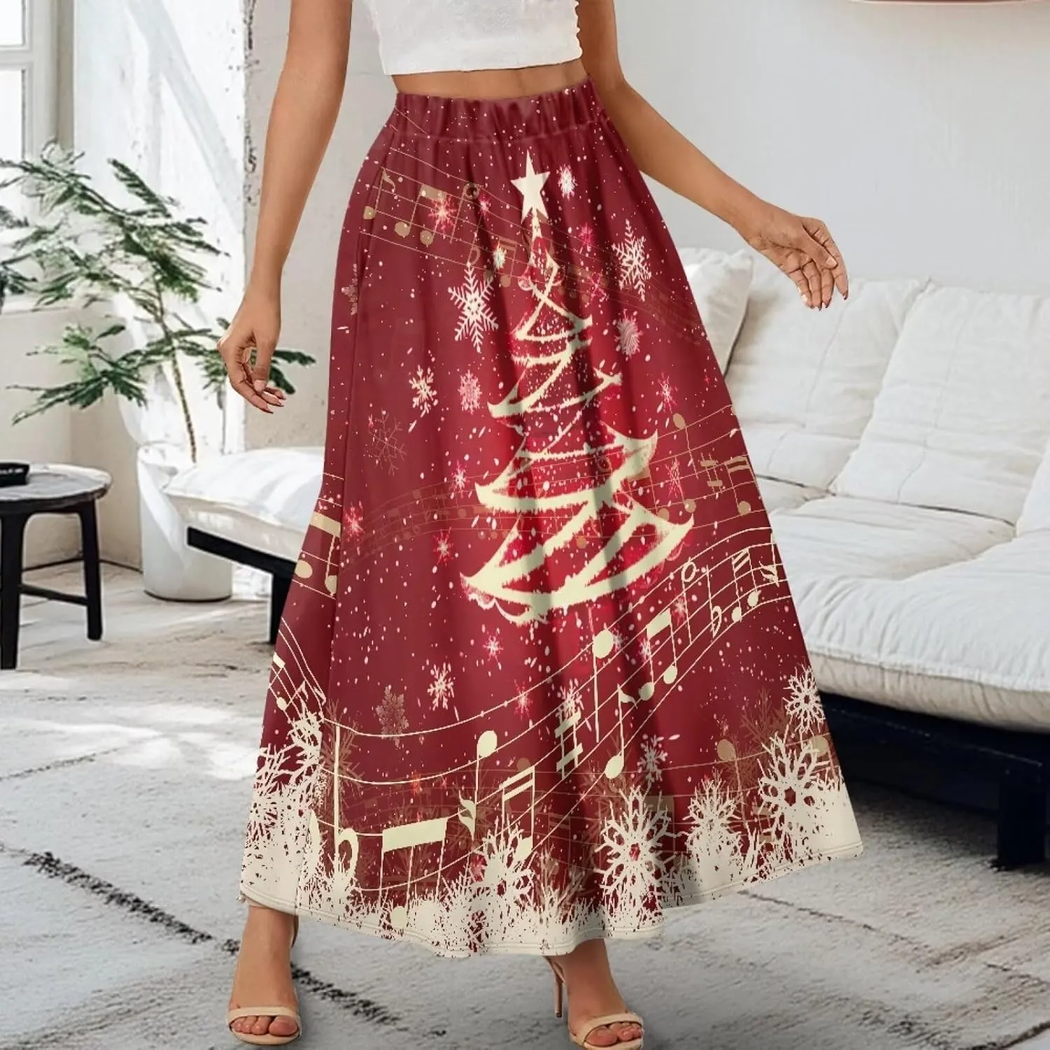 Women's Casual Flowy Maxi Skirt Long Skirts with Pockets Fashion Loose Flowy Swing Pleated Ankle Length Skirt