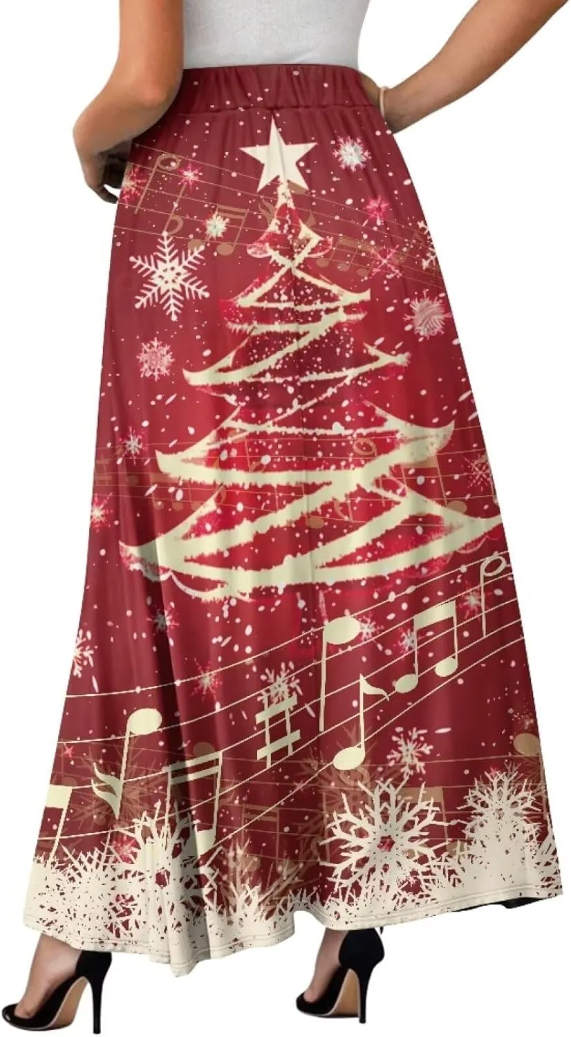 Women's Casual Flowy Maxi Skirt Long Skirts with Pockets Fashion Loose Flowy Swing Pleated Ankle Length Skirt