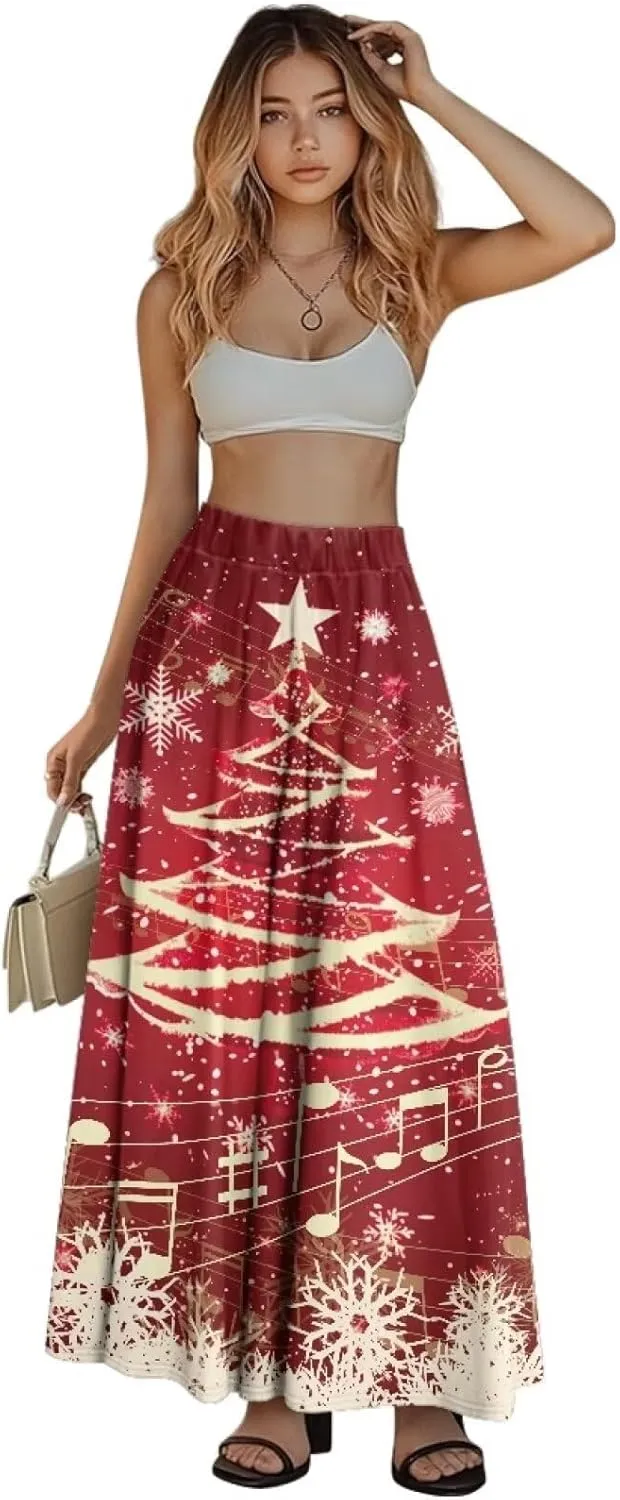 Women's Casual Flowy Maxi Skirt Long Skirts with Pockets Fashion Loose Flowy Swing Pleated Ankle Length Skirt