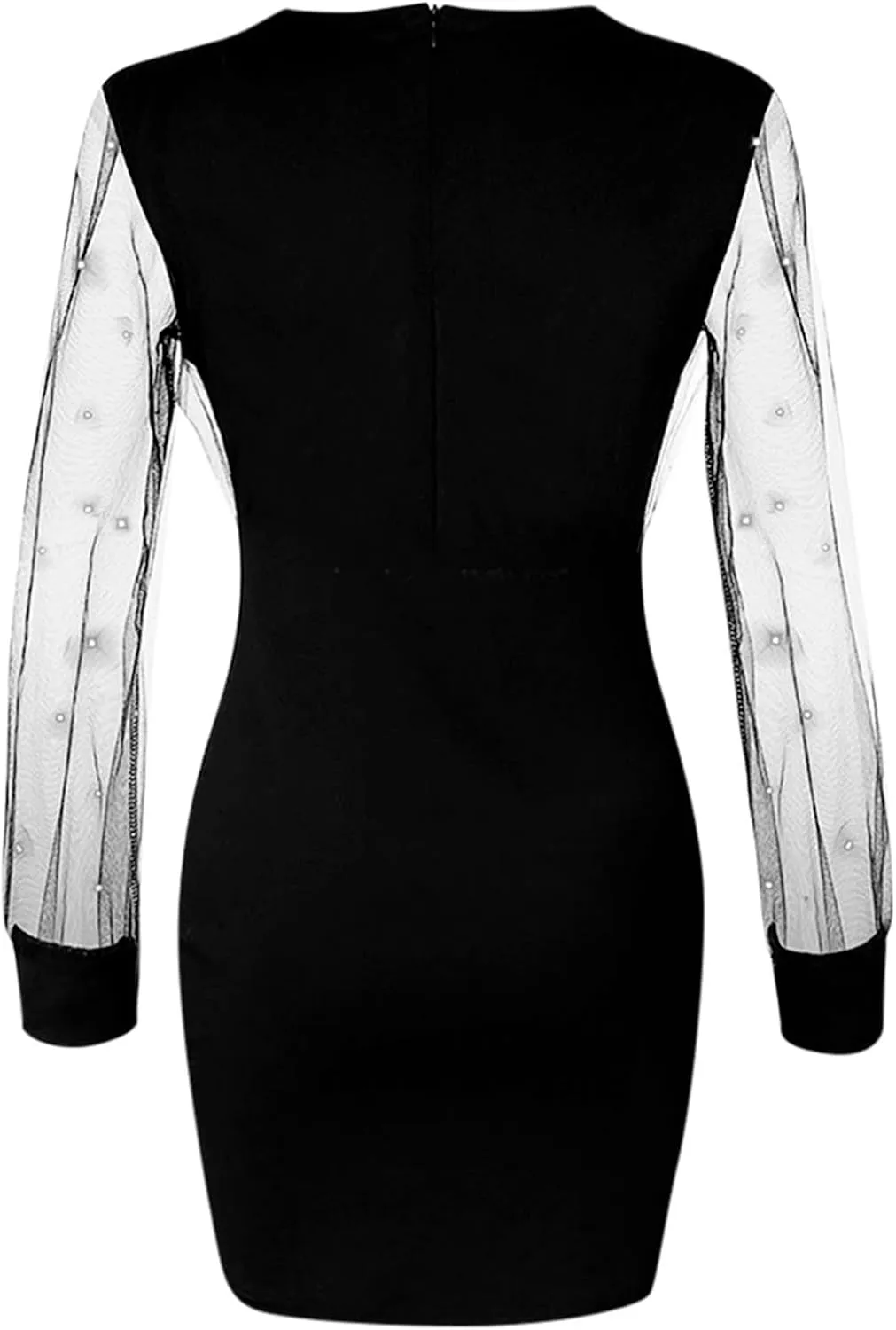 Womens Dresses Sexy Sheer Mesh Long Sleeve Mini Dress Ruched Bodycon Cocktail Party Dress Elegant V Neck Dresses