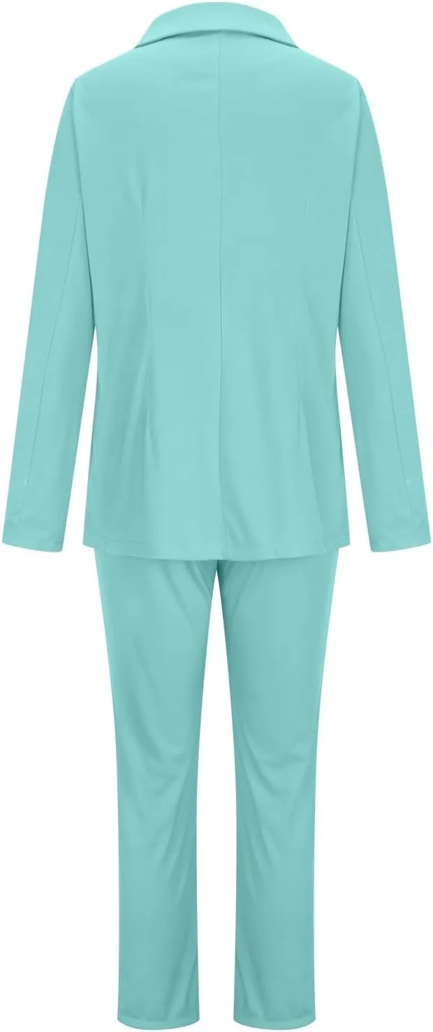Women's Dressy Suit 2 Piece Business Outfits Long Sleeve Lapel Single Button Blazer and Pencil Pant with Belt Sets