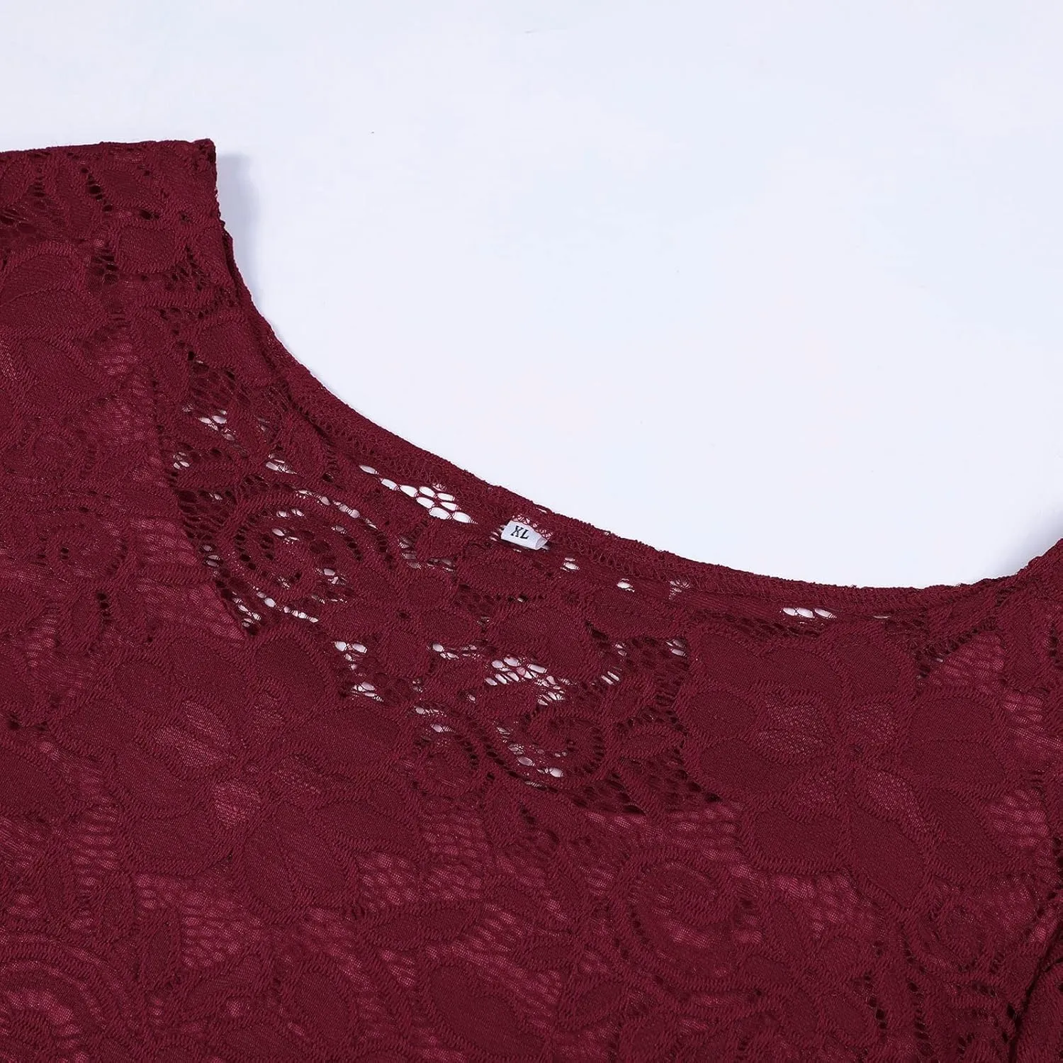 Womens Floral Lace Plus Size Midi Dress Scooped Neckline Cocktail Party Dresses Swing Plus Size Dresses