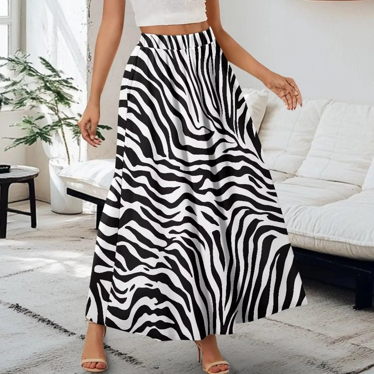 Women's Flowy Maxi Skirt High Waisted Casual Long Skirts with Pockets Swing Skirt for Party Festival Size S-2XL