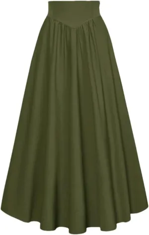 Women's High Waist A-Line Skirt Solid Color Retro Skirts Women Midi Casual Skirt