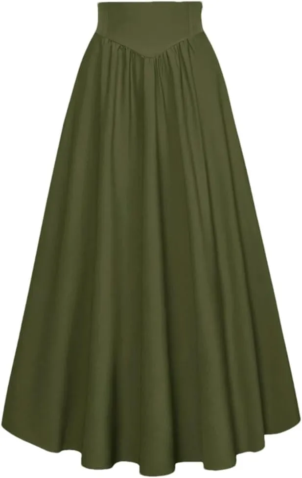 Women's High Waist A-Line Skirt Solid Color Retro Skirts Women Midi Casual Skirt