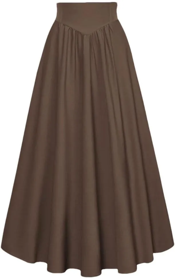Women's High Waist A-Line Skirt Solid Color Retro Skirts Women Midi Casual Skirt