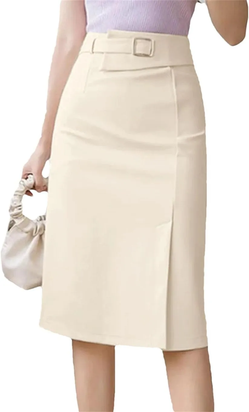 Women's High Waist Midi Skirt Casual Office Skirts Women Slim Fit Work Skirt