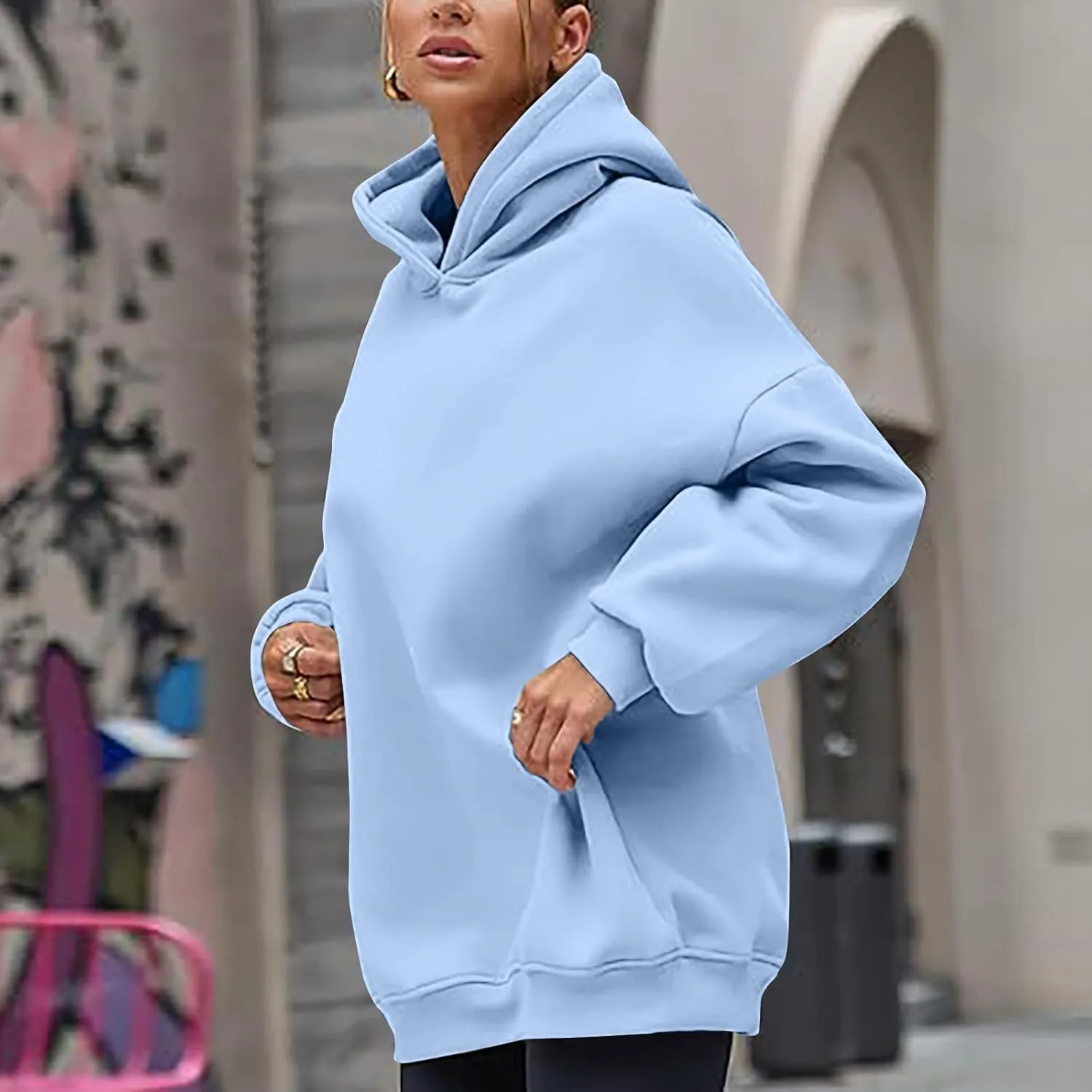Womens Hoodies Oversized Sweatshirt Drop Shoulder Long Sleeve Fleece Hooded Pullover Sweatshirts Comfy Sweatshirts