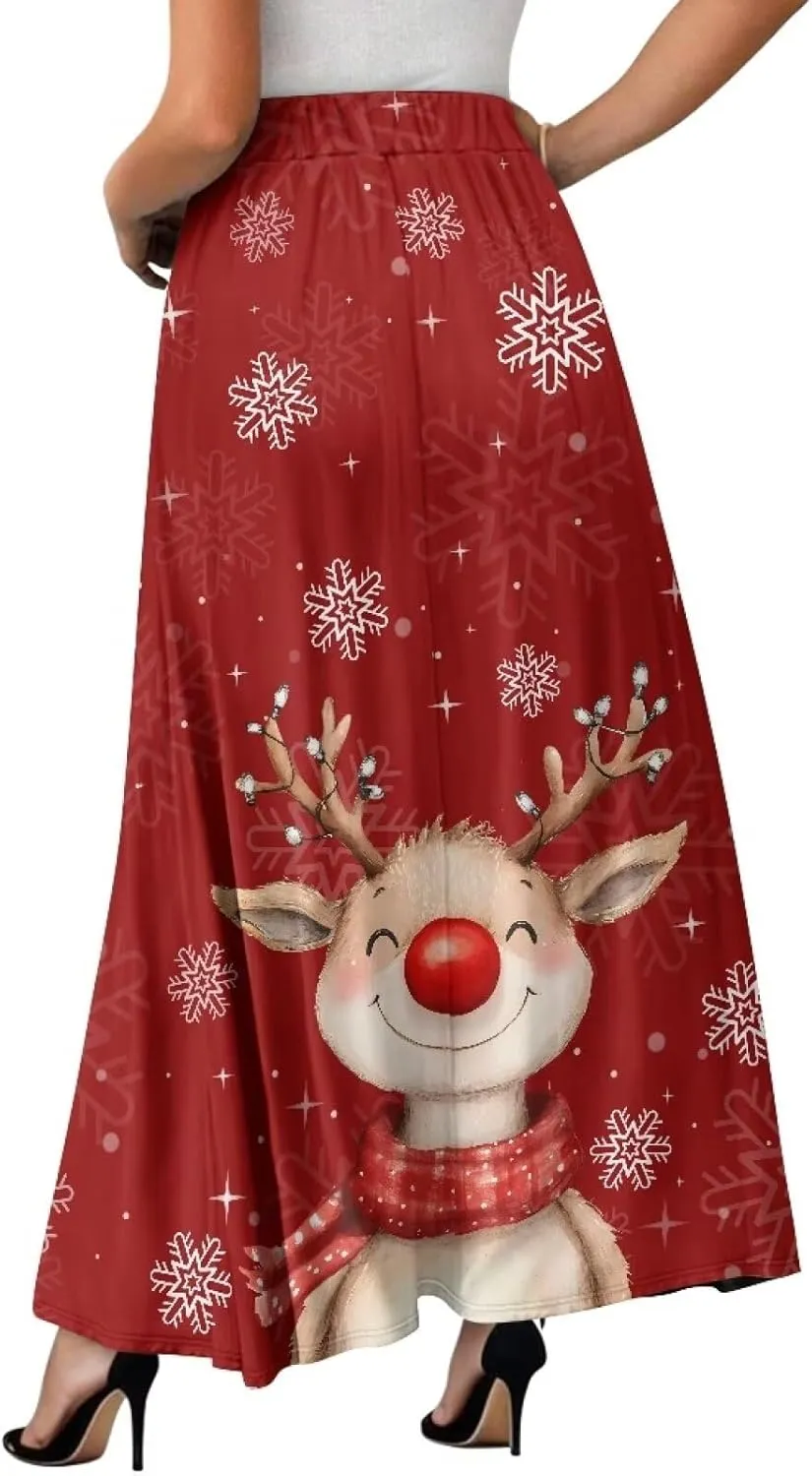 Women's Maxi High Waist Pleated Skirt with Pockets Lightweight Casual Long Skirts Flowy Swing Ankle Length