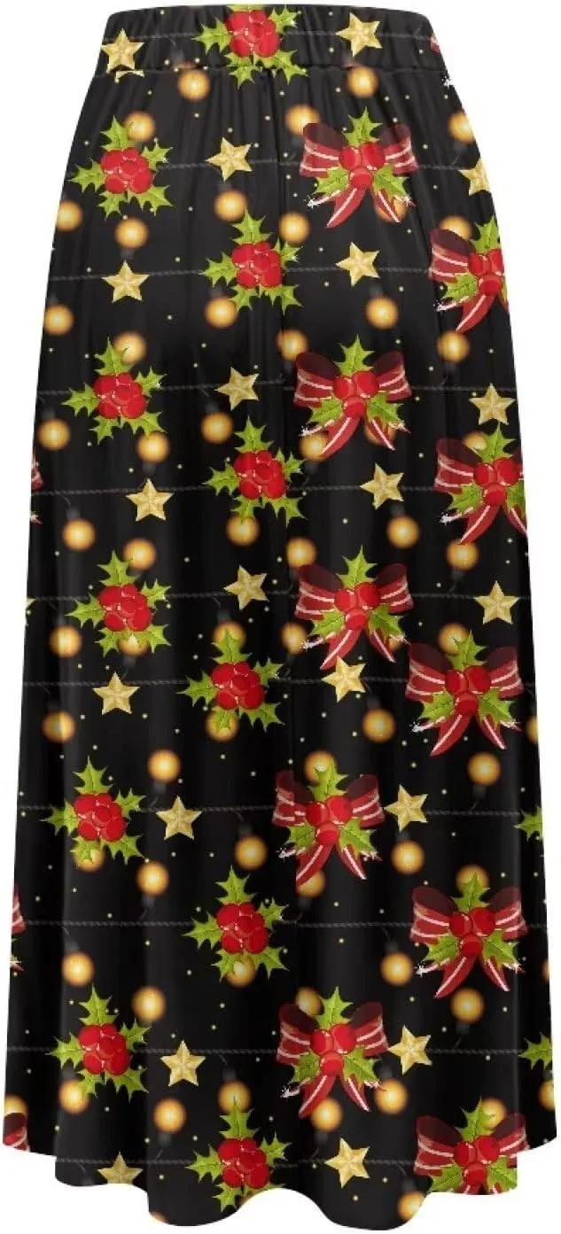 Women's Maxi High Waist Pleated Skirt with Pockets Lightweight Casual Long Skirts Flowy Swing Ankle Length