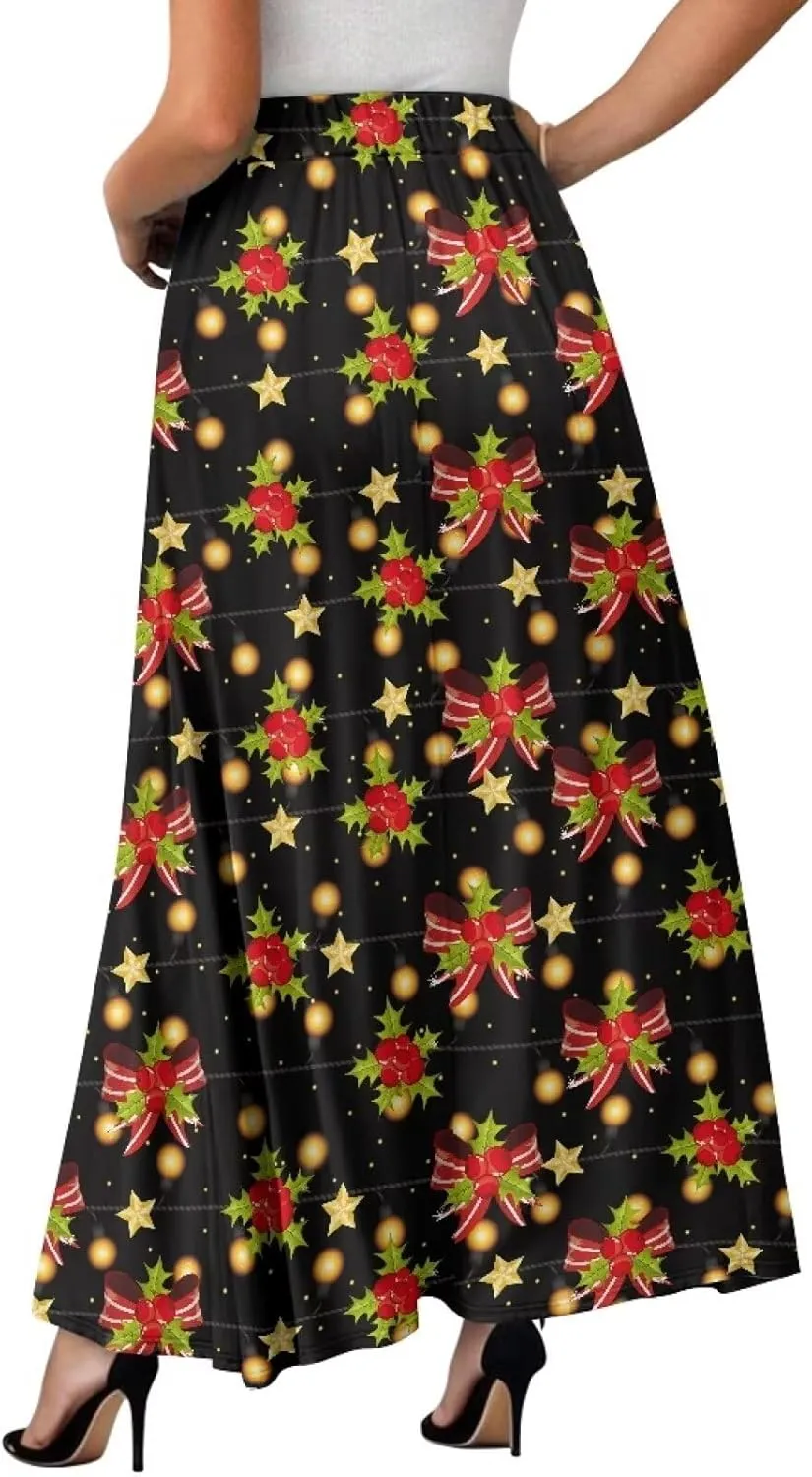Women's Maxi High Waist Pleated Skirt with Pockets Lightweight Casual Long Skirts Flowy Swing Ankle Length