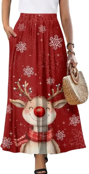 Women's Maxi High Waist Pleated Skirt with Pockets Lightweight Casual Long Skirts Flowy Swing Ankle Length
