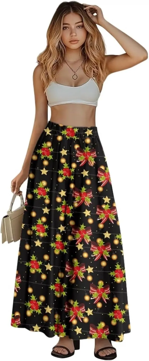 Women's Maxi High Waist Pleated Skirt with Pockets Lightweight Casual Long Skirts Flowy Swing Ankle Length