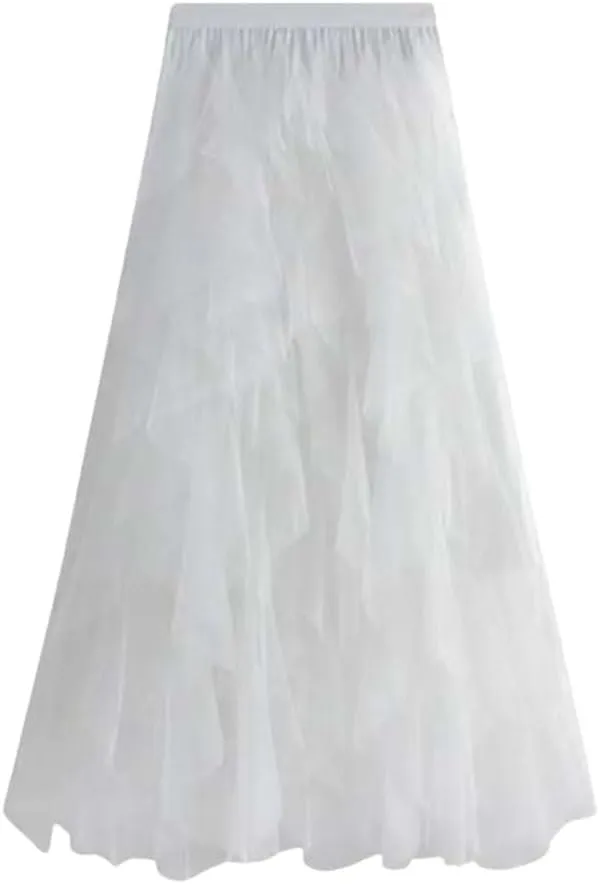 Women's Mesh Cake Skirts High Waist Party Prom Layered Tulle A Line Midi Skirt