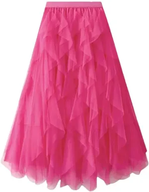 Women's Mesh Cake Skirts High Waist Party Prom Layered Tulle A Line Midi Skirt