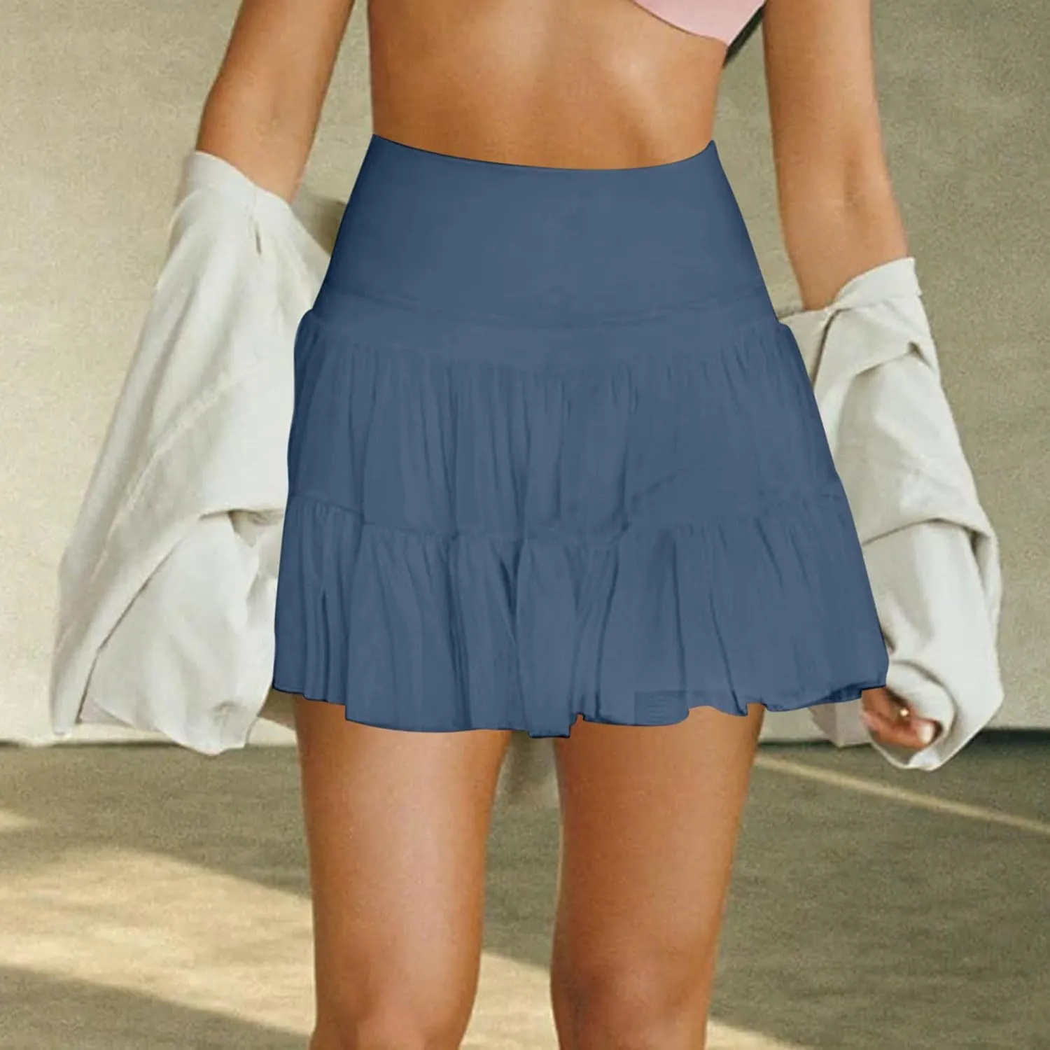 Womens Mini Skirt Flowy Pleated High Waisted Skort Ruffle Tennis Skirts Athletic Skater Golf Skirts with Shorts Pockets