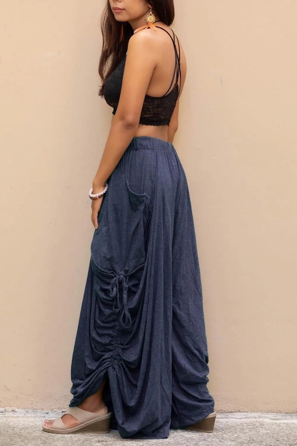Women's Palazzo Pants Wide Leg Lounge Convertible Maxi Skirt with Pockets Casual Comfy Trouser