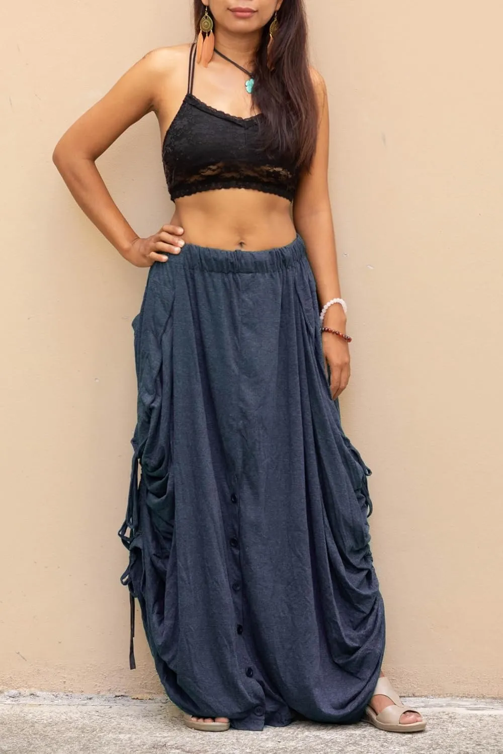 Women's Palazzo Pants Wide Leg Lounge Convertible Maxi Skirt with Pockets Casual Comfy Trouser